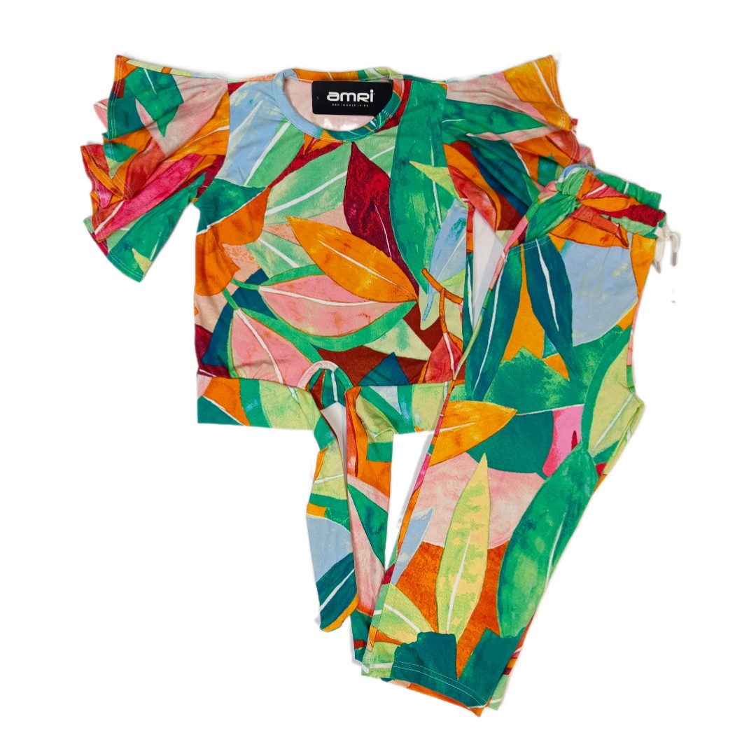 LEAF ALL OVER PRINT GIRLS COORDS SET